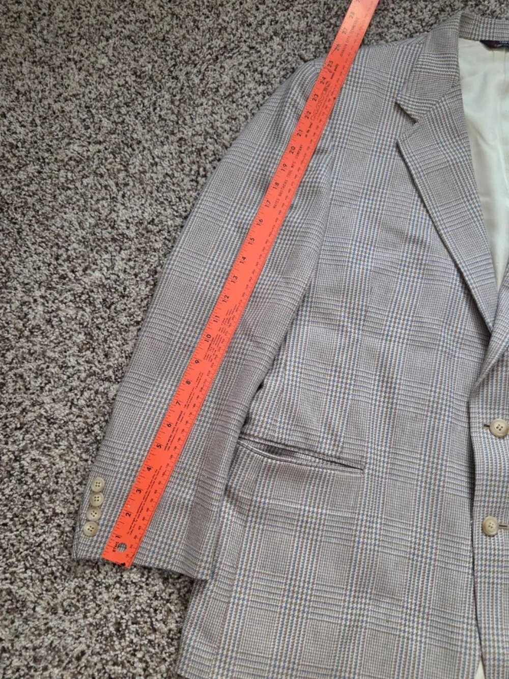 Vintage Orvis Blazer Mens 44R Tan Blue Wool Tweed Houndstooth Check USA Made